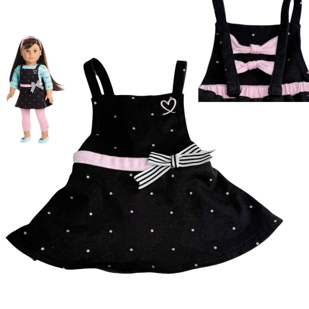 American Girl Grace Apron Dress Baking Outfit Doll Accessory Black Pink Bows Dot